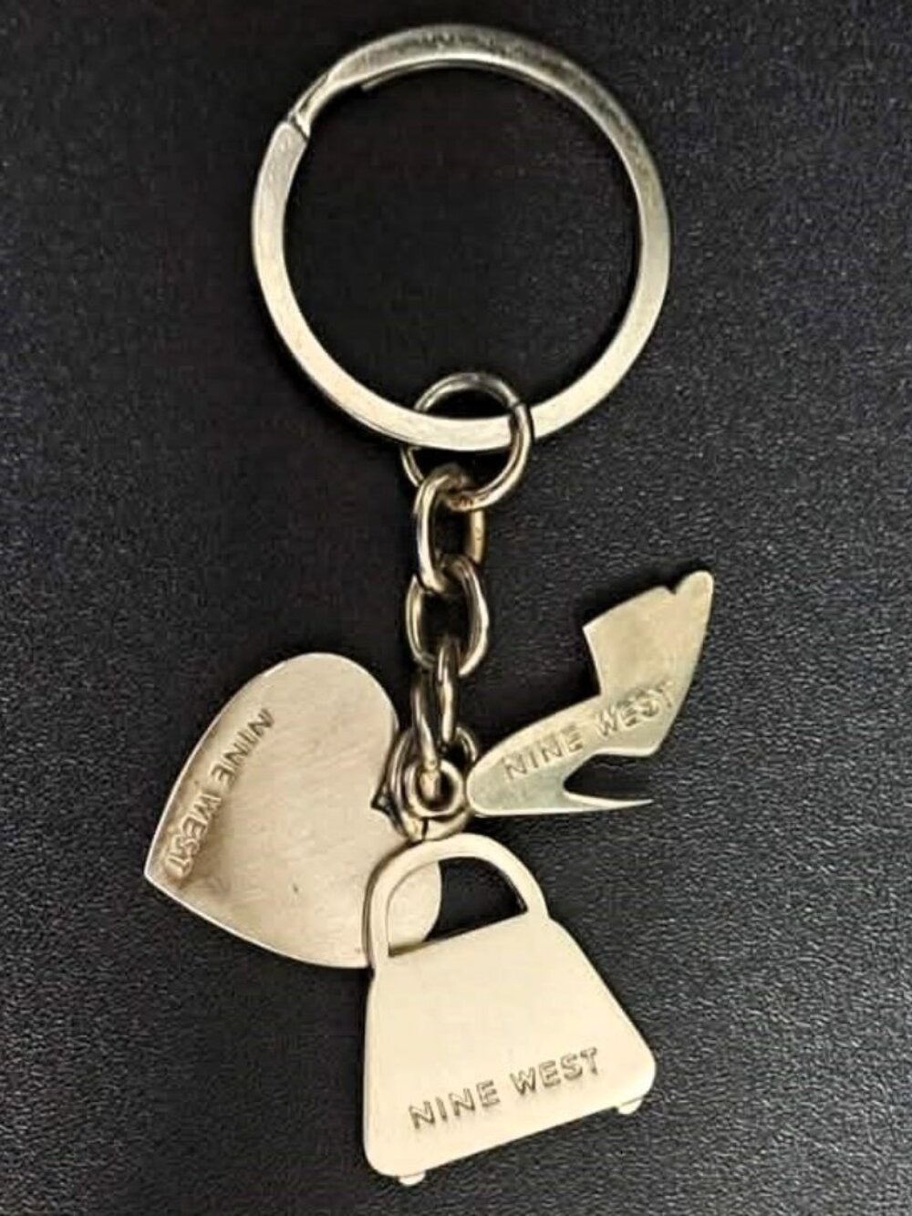 Vintage Nine West Y2K Silver Charm Keyring/Handbag Charm Engraved Name Brand